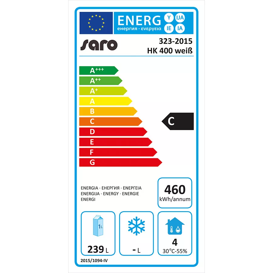 Saro Lagerkühlschrank weiß 361 Liter mit 1 Tür | Statische Kühlung | -2° / +8°C