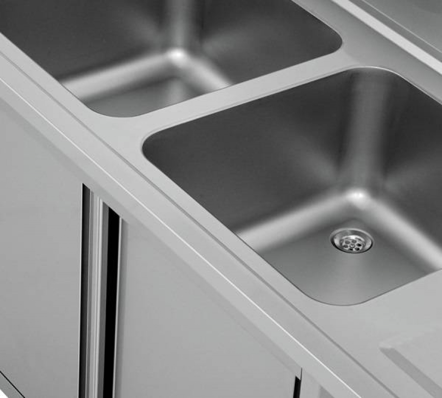 Spülenunterschrank 2 Schalen rechts 160x70x85cm Edelstahl Gastronomie