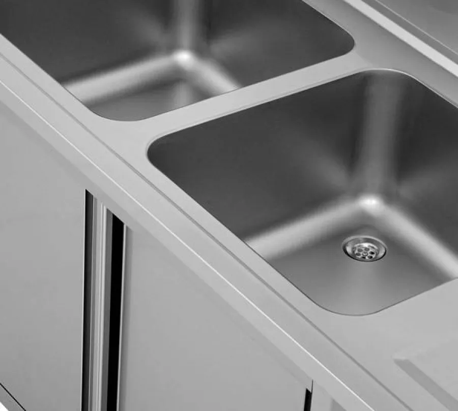 Spülenunterschrank 2 Schalen rechts 160x70x85cm Edelstahl