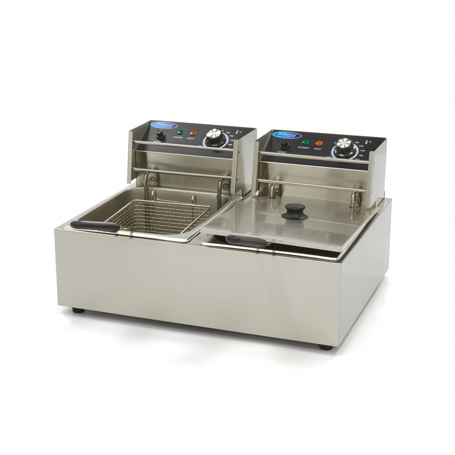 Fritteuse 2 x 6L 2 Körbe bis zu 2.4 kg Pommes - Professionelle Doppel-Fritteuse für Gastronomie und Zuhause