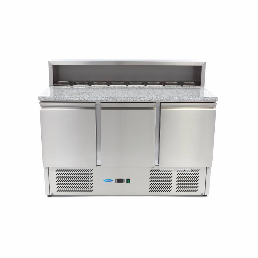 Pizzakühltisch - 137 cm - 3 deuren - Past 8 x 1/6 GN - inclusief roestvrijstalen afdekking