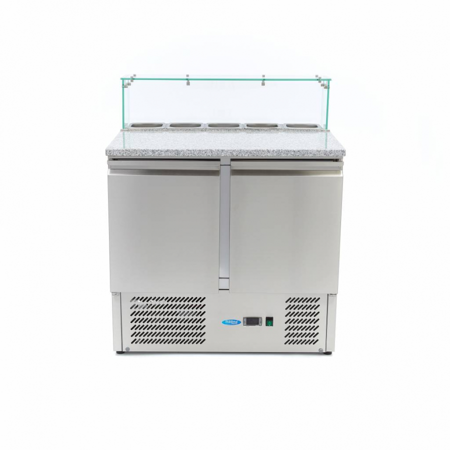 Pizzakühltisch - 90 cm - 2 Türen - Passt 5 x 1/6 GN - inkl. Glasabdeckung