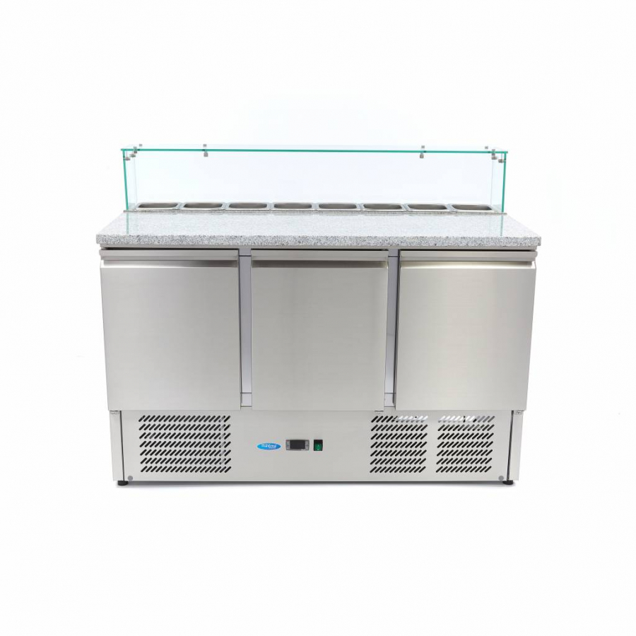 Pizzakühltisch - 137 cm - 3 Türen - Passt 8 x 1/6 GN - inkl. Glasabdeckung