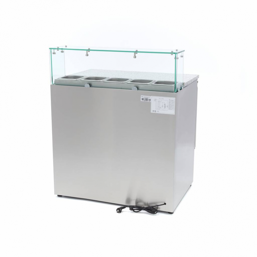 Pizzakühltisch - 90 cm - 2 Türen - Passt 5 x 1/6 GN - inkl. Glasabdeckung