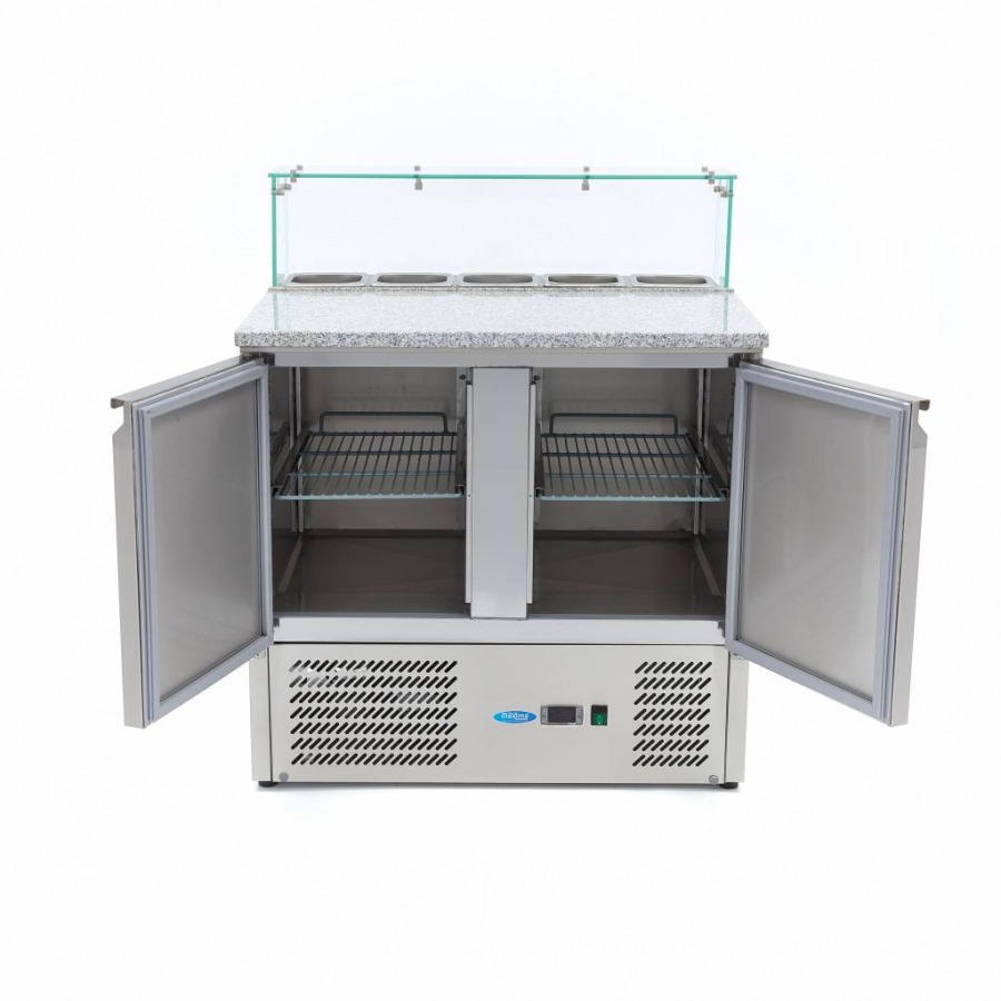 Pizzakühltisch - 90 cm - 2 Türen - Passt 5 x 1/6 GN - inkl. Glasabdeckung