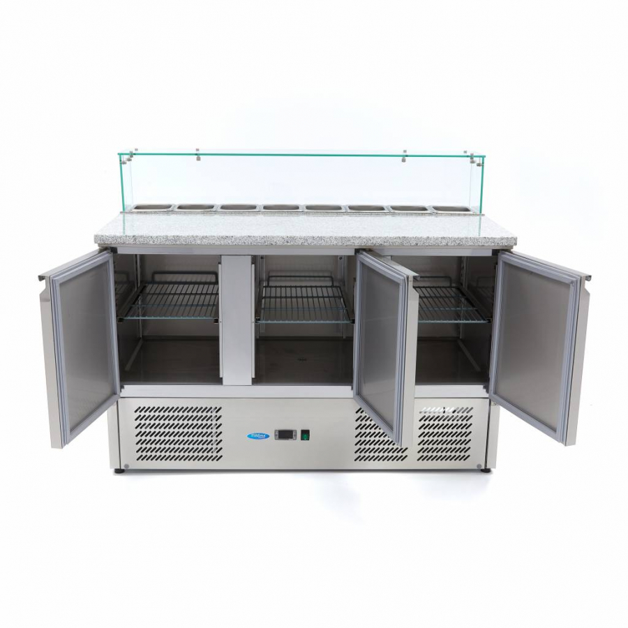 Pizzakühltisch - 137 cm - 3 Türen - Passt 8 x 1/6 GN - inkl. Glasabdeckung