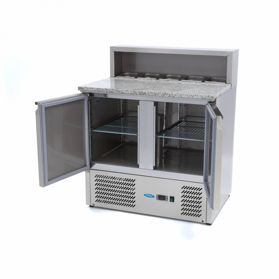 Pizzakühltisch - 90 cm - 2 deuren - Past 5 x 1/6 GN - inclusief roestvrijstalen afdekking