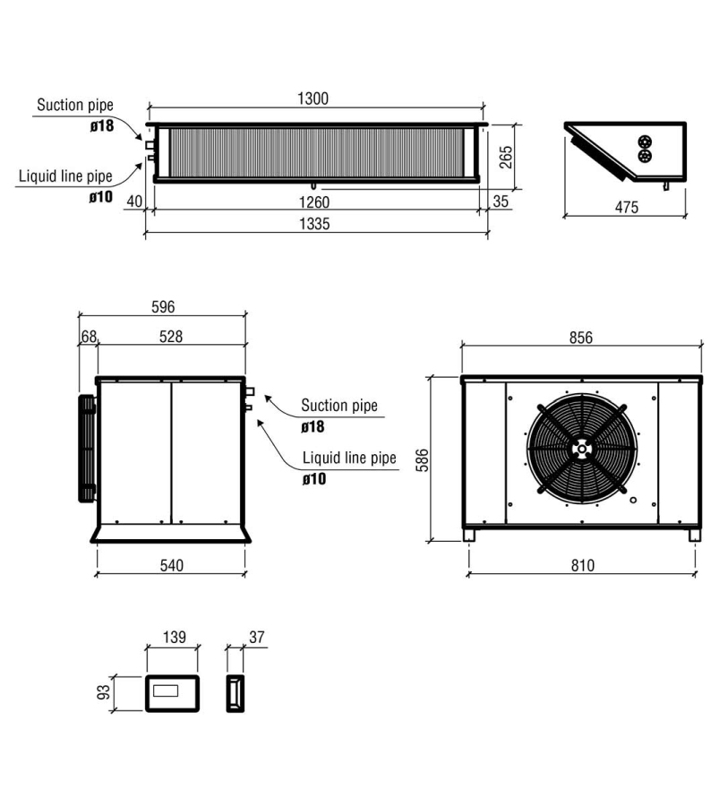 Split Tiefkühlaggregat 36m³, 400V 2.68kW Technische Zeichnung Split Tiefkühlaggregat 36m³, 400V 2.68kW Technische Zeichnung