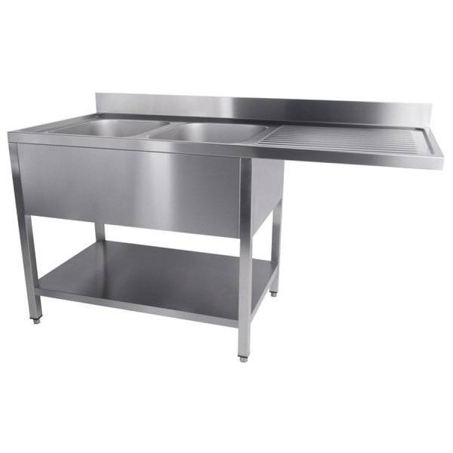 Edelstahl Spüle 2 Becken links 160x70x85cm Abtropffläche rechts