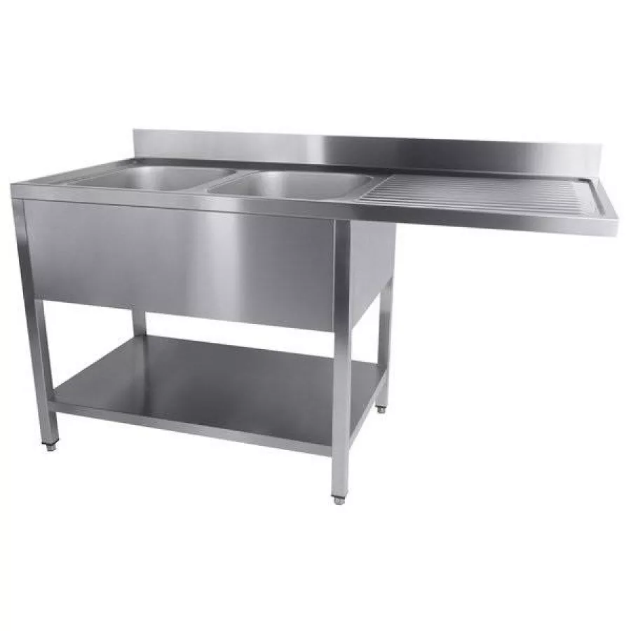 Edelstahl Spüle 2 Becken links 160x70x85cm Abtropffläche rechts