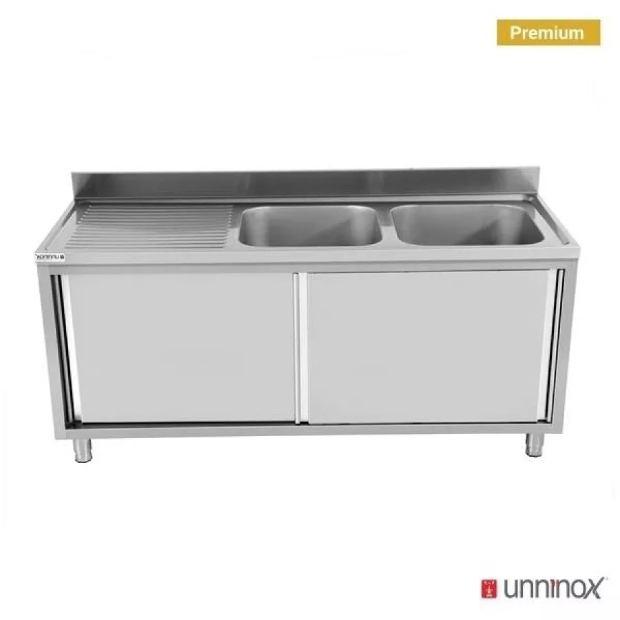 Spülenunterschrank 2 Schalen 180x70x85cm rechts Gastronomie