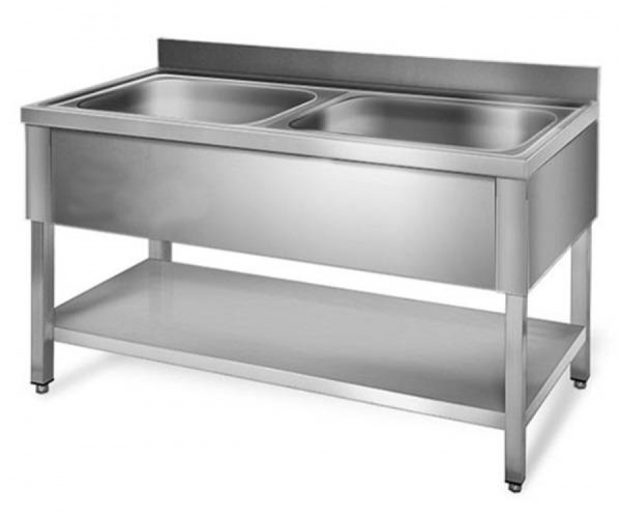 Spültisch 2 Becken Mitte 1200x700x850 mm für Profiküche