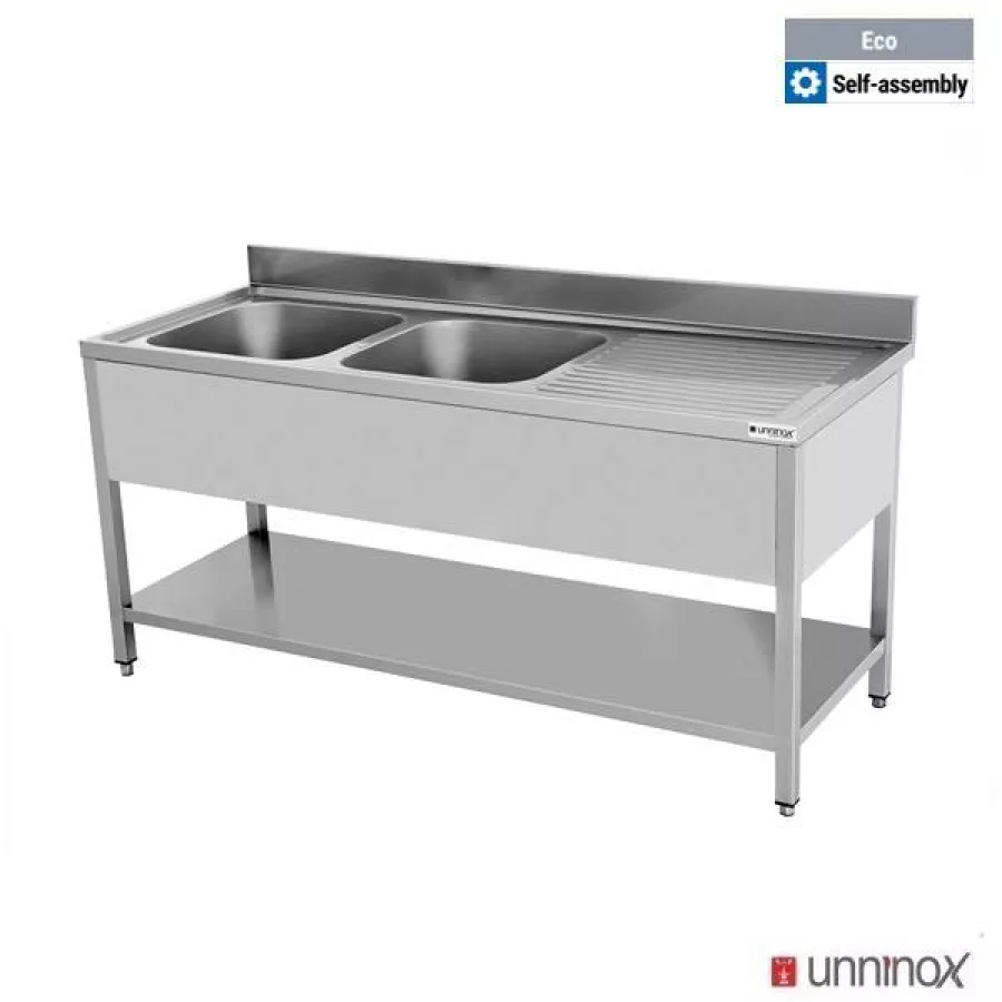 Spültisch 2 Becken 2000x700x850mm links große Arbeitsfläche Gastronomie