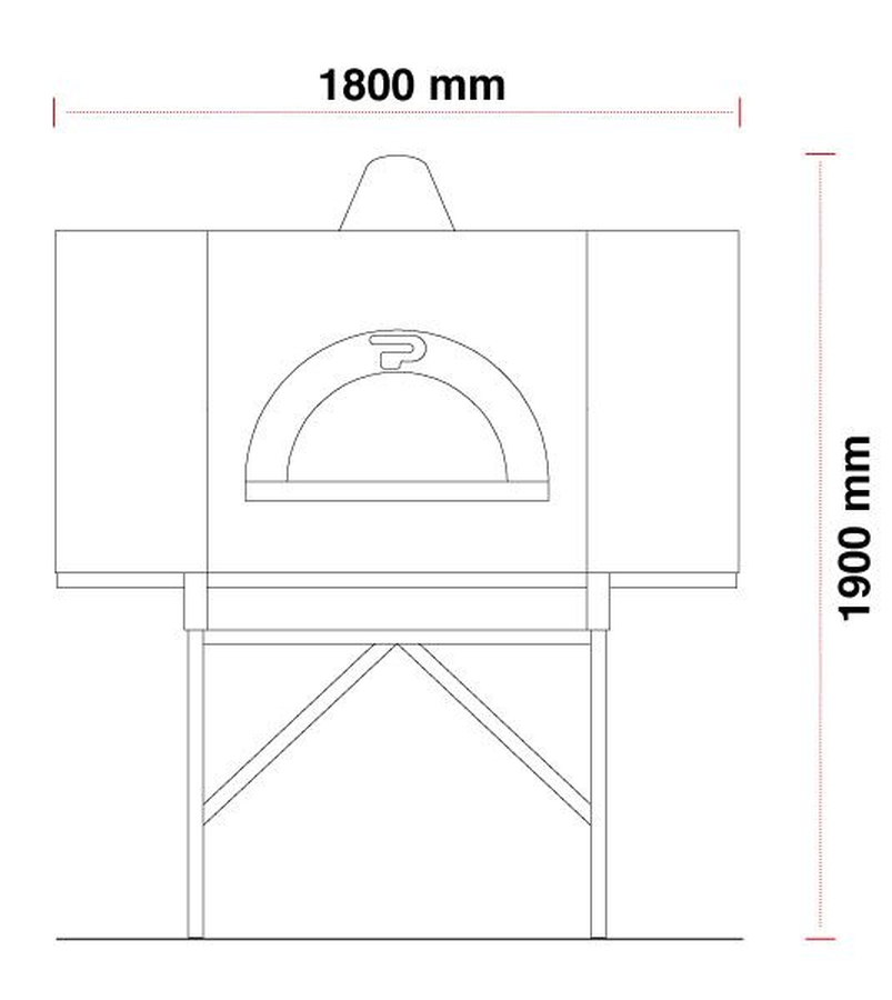 Holz Pizzaofen Pavesi RPM 140/180H | Backfläche statisch | Bis 16 Pizzen | B1800 x T2100 x H1900 mm