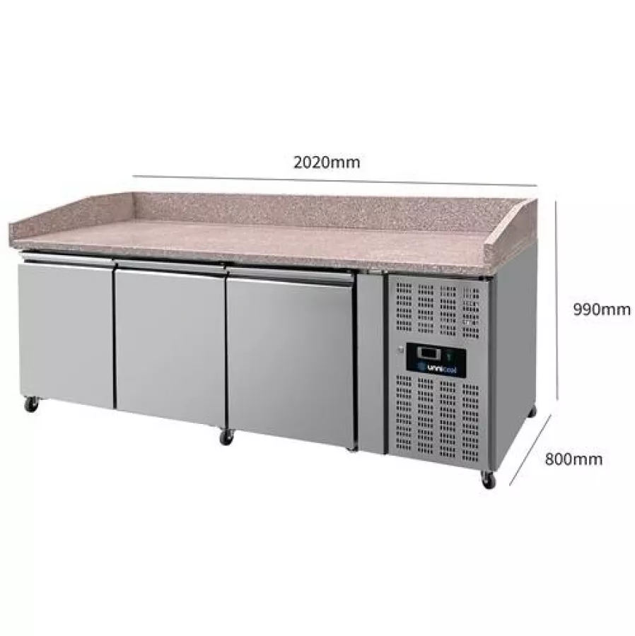 Pizza Kühltisch 3 Türen 202x80x100cm 580L Edelstahl Umluft