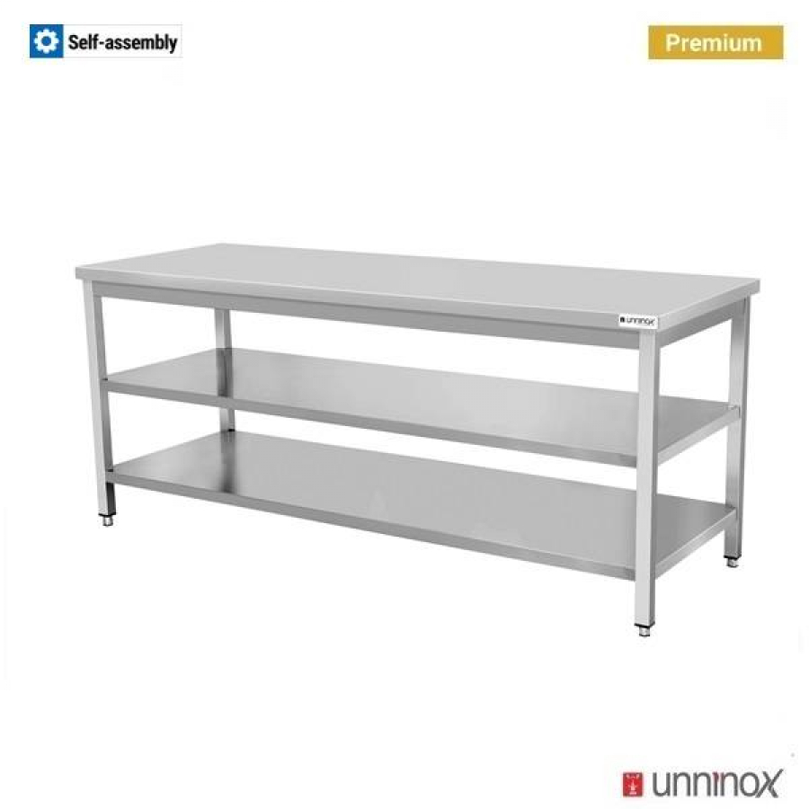 Arbeitstisch 90x70x85 cm Edelstahl ohne Aufsatz Doppelregal