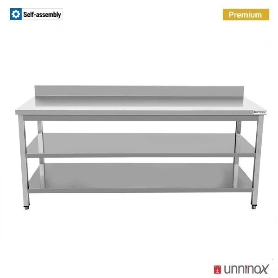 Arbeitstisch 140x70x85 cm mit Aufsatz und Doppelboden, Edelstahl