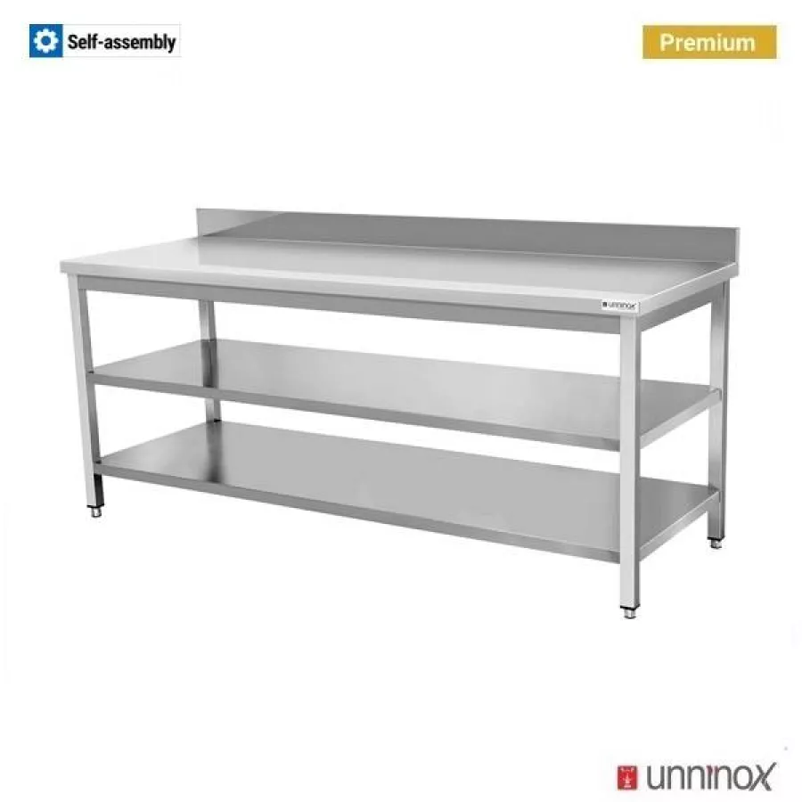 Arbeitstisch 140x70x85 cm mit Aufsatz und Doppelboden, Edelstahl