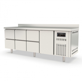 Kühltisch 700 4-fach GN1/1 mit 6 Schubladen und 1 Tür - Aufkantung - Gastrohot