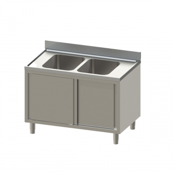 Topline Spülschrank 700 2 Becken mit Schiebetüren B 1600 - Hochwertiger Edelstahl Spülschrank für die Gastronomie