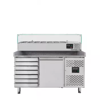 Pizzakühltisch Easyline 800 1-türig 7 Schubladen grau inkl. Kühlaufsatz GN1/4 - Gastrohot