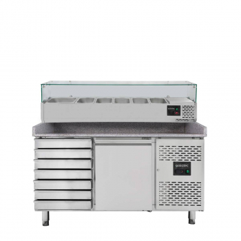 Pizzakühltisch Easyline 800, 1-türig, 7 Schubladen, grau - inkl. Kühlaufsatz GN1/3