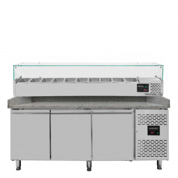 Pizzakühltisch 800 3-türig grau inkl. Kühlaufsatz GN1/4 - Gastrohot