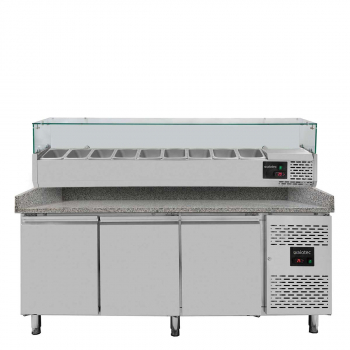 Pizzakühltisch 800 3-türig grau inkl. Kühlaufsatz GN1/3 - Gastrohot