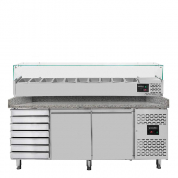 Pizzakühltisch Easyline 800 2-türig 7 Schubladen grau inkl. Kühlaufsatz GN1/4 - Gastrohot