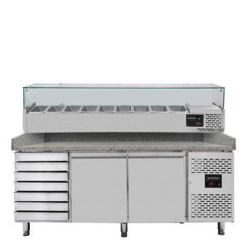 Pizzakühltisch Easyline 800 2-türig 7 Schubladen grau inkl. Kühlaufsatz GN1/3 - Gastrohot
