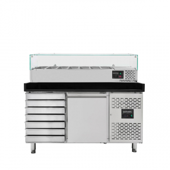 Pizzakühltisch Easyline 800, 1-türig, 7 Schubladen, schwarz - inkl. Kühlaufsatz GN1/4