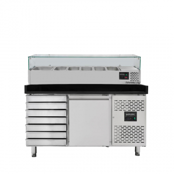 Pizzakühltisch Easyline 800 1-türig 7 Schubladen Schwarz GN1/3 Kühlaufsatz - Gastrohot