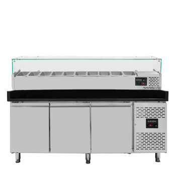 Pizzakühltisch Easyline 800 3-türig schwarz inkl. Kühlaufsatz GN1/4 - Gastrohot