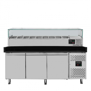Pizzakühltisch 800 3-türig schwarz inkl. Kühlaufsatz GN1/3 - Gastrohot