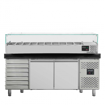 Pizzakühltisch Easyline 800 2-türig 7 Schubladen schwarz inkl. Kühlaufsatz GN1/4