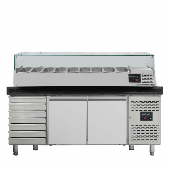 Pizzakühltisch Easyline 800 2-türig 7 Schubladen Schwarz inkl. Kühlaufsatz GN1/3