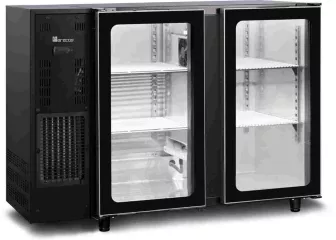 Barkühlschrank mit 2 Glastüren schwarz | B1455 x T565 x H890