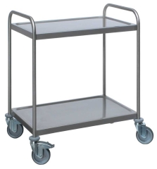 Serveertrolley 2 plateaus 4 verzinkte wielen 2 totaalremmen