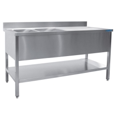 Spültisch 2 Becken links B 1400 x T 600 mm - Edelstahl Spültisch für die Gastronomie