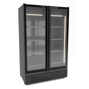 Tiefkühlschrank 1230 l – 2 Glastüren – Umluft – LED – Schwarz