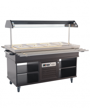 Buffet GN 4/1 gekühlt – Mahagoni, 0,35 kW, LED, Edelstahl, statisch