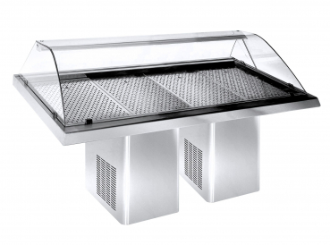 Gekühlte Fischvitrine 2.3 – Edelstahl, 0,25 kW, LED, fahrbar