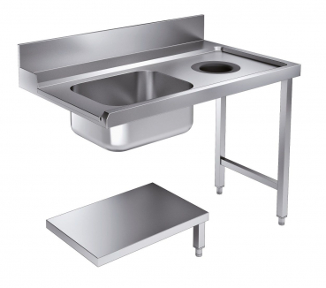 Zulauftisch 1200 Rechts mit Abfallloch – Becken links & Grundboden