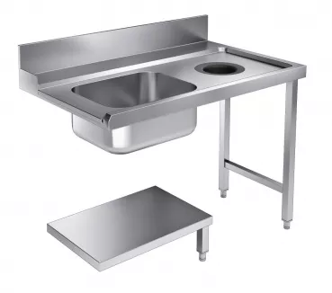 Zulauftisch 1200 Rechts mit Abfallloch – Becken links & Grundboden