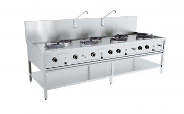 Gas-Woktisch 4×17 kW + 3×9 kW, 2 500 mm, freistehend