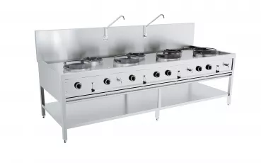 Gas-Woktisch 4×17 kW + 3×9 kW, 2 500 mm, freistehend