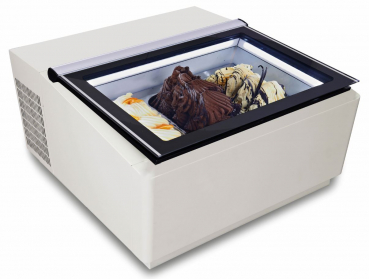 Tischmodell Speiseisvitrine Weißöffnet
