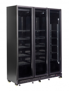 Gewerbekühlschrank mit 3 Glastüren – Schwarz – mit Glasheizung & LED