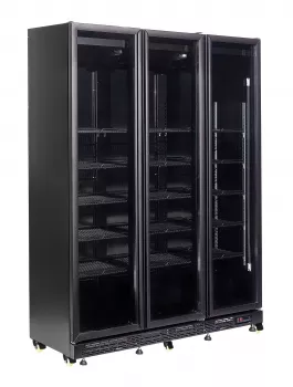 Gewerbekühlschrank mit 3 Glastüren – Schwarz – mit Glasheizung & LED