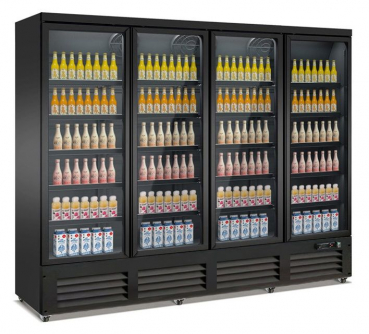 Gewerbekühlschrank mit 4 Glastüren – 2000 l – Schwarz & Türheizung